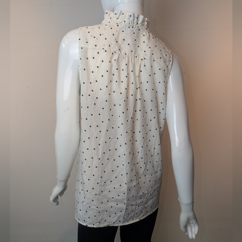 J. Crew Cream Sleeveless Ruffle Neck Polka Dot Blouse - Picture 6 of 7